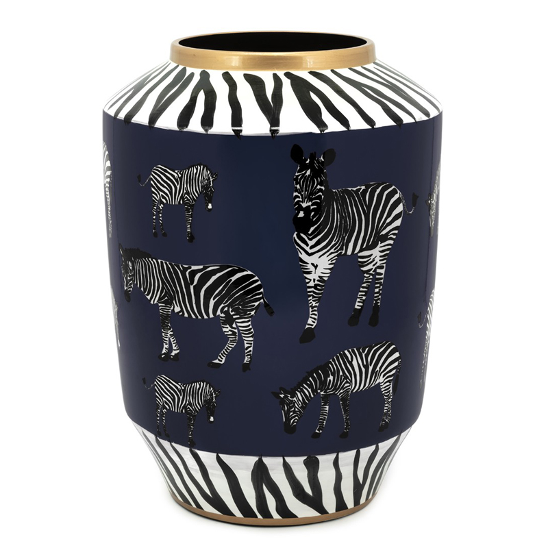 Ваза VASE ZEBER CYL Черно-белый Синий Ваза VASE ZEBER CYL Черно-белый Синий в Рязани | Loft Concept