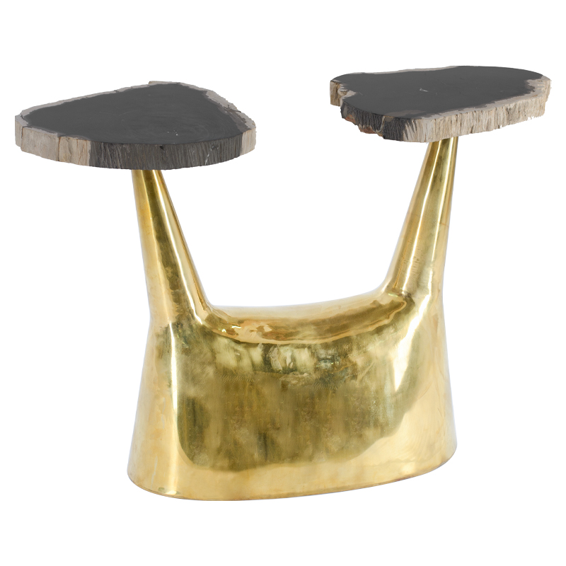 Приставной столик Side Table Petrified Wood Латунь Черный Бежевый Приставной столик Side Table Petrified Wood Латунь Черный Бежевый в Рязани | Loft Concept
