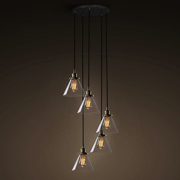Подвесной светильник Loft Clear Glass Wide Cloche 5 Черный Подвесной светильник Loft Clear Glass Wide Cloche 5 Черный в Рязани | Loft Concept