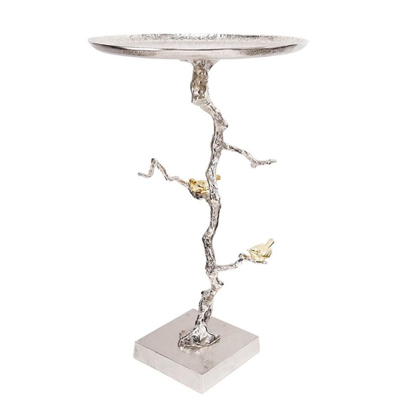 Приставной столик Tree Branch & Bird Сатиновое Серебро Золотой Приставной столик Tree Branch & Bird Сатиновое Серебро Золотой в Рязани | Loft Concept