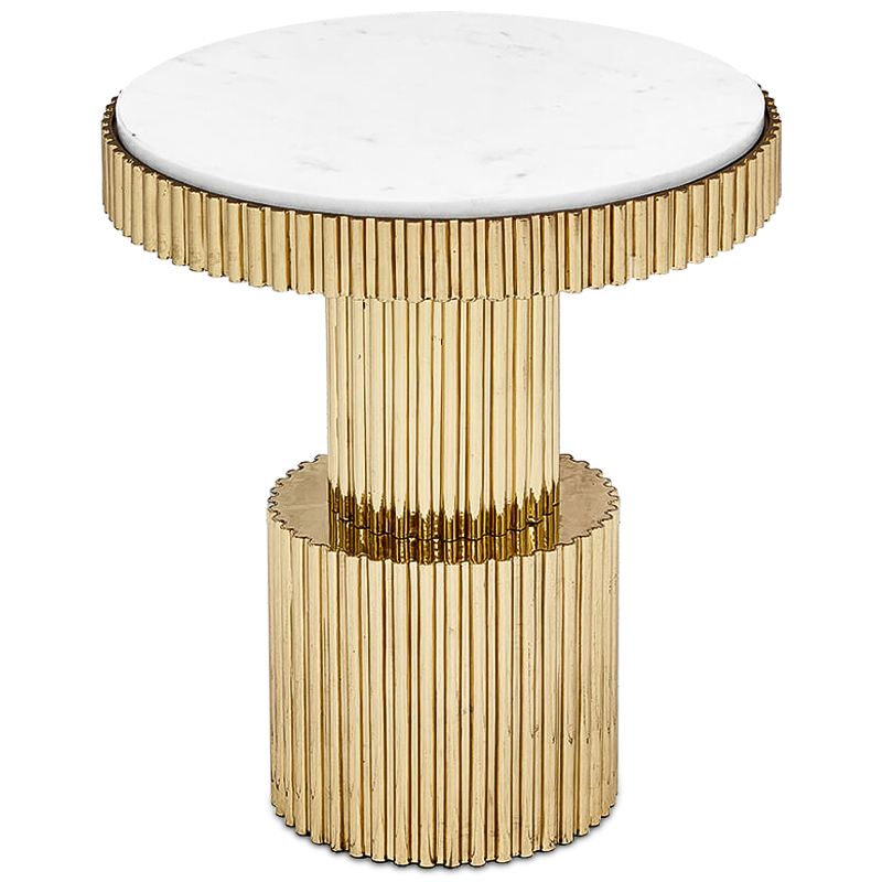Приставной стол Brass Column Side Table Белый Латунь Приставной стол Brass Column Side Table Белый Латунь в Рязани | Loft Concept