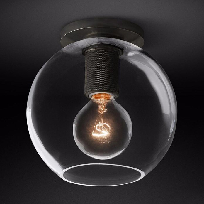Потолочный светильник RH Utilitaire Globe Shade Flushmount Black Прозрачное Стекло Темная бронза Потолочный светильник RH Utilitaire Globe Shade Flushmount Black Прозрачное Стекло Темная бронза в Рязани | Loft Concept