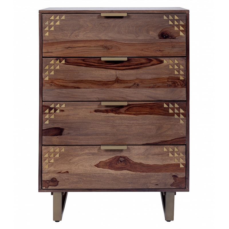 Тумба с выдвижными ящиками из массива дерева Шишам Indian Rosewood Коричневый Золотой Тумба с выдвижными ящиками из массива дерева Шишам Indian Rosewood Коричневый Золотой в Рязани | Loft Concept
