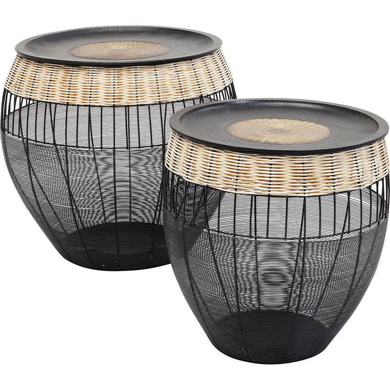 Комплект приставных столов African Wicker Drums Черный Древесина в Рязани | Loft Concept 