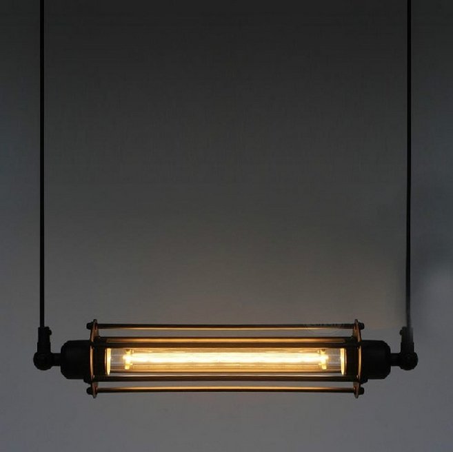 Подвесной светильник Loft Industrial Edison Cage Horizontal Mono Черный Подвесной светильник Loft Industrial Edison Cage Horizontal Mono Черный в Рязани | Loft Concept