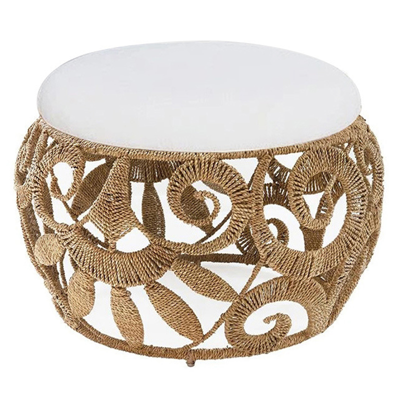 Плетеный пуф Azure Wicker Pouf Бежевый Белый Плетеный пуф Azure Wicker Pouf Бежевый Белый в Рязани | Loft Concept