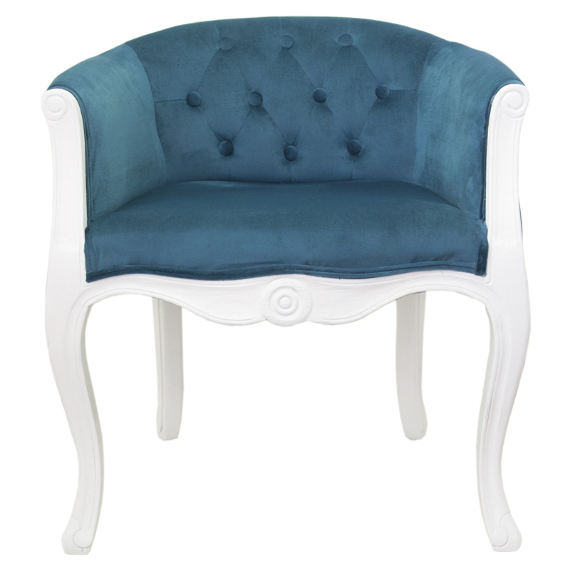 Кресло низкое в стиле прованс Louis French Armchair white and blue velour Бирюзовый Белый Кресло низкое в стиле прованс Louis French Armchair white and blue velour Бирюзовый Белый в Рязани | Loft Concept