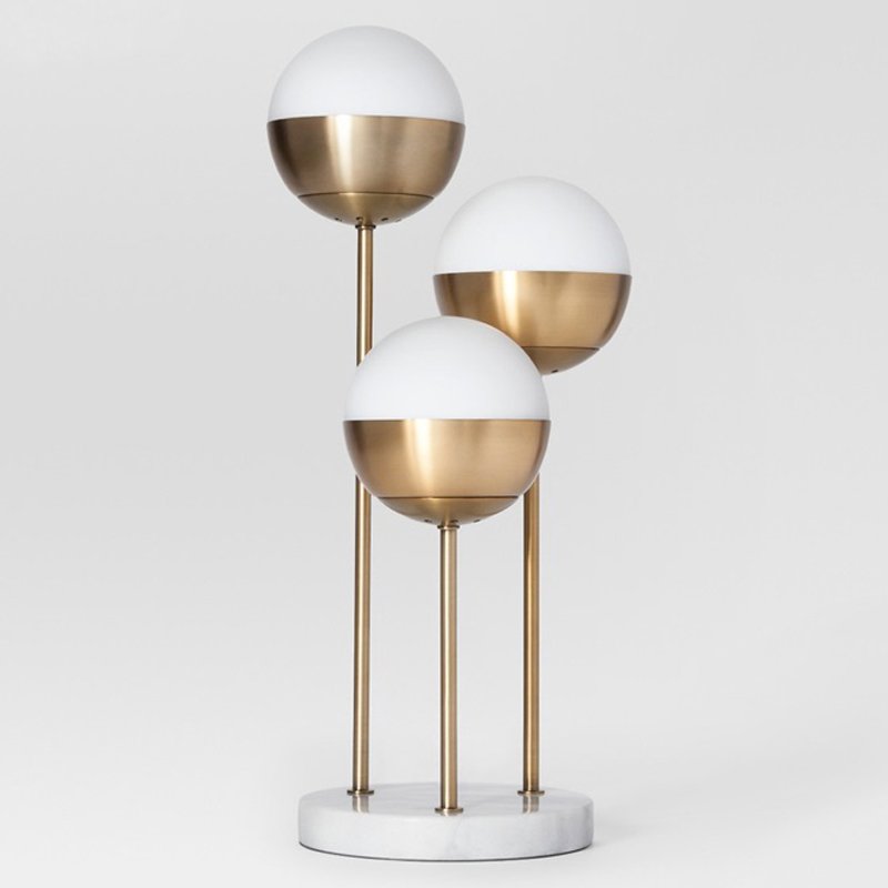 Geneva Glass Table Lamp Triple Globe Белый Латунь Geneva Glass Table Lamp Triple Globe Белый Латунь в Рязани | Loft Concept