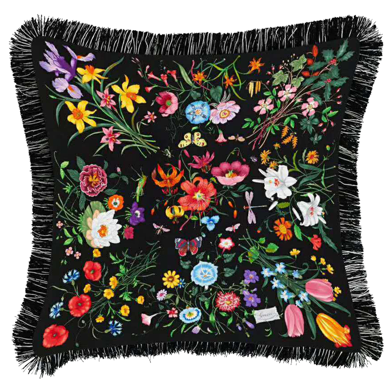 Декоративная подушка Cтиль Gucci Wildflowers Черный Мульти Декоративная подушка Cтиль Gucci Wildflowers Черный Мульти в Рязани | Loft Concept