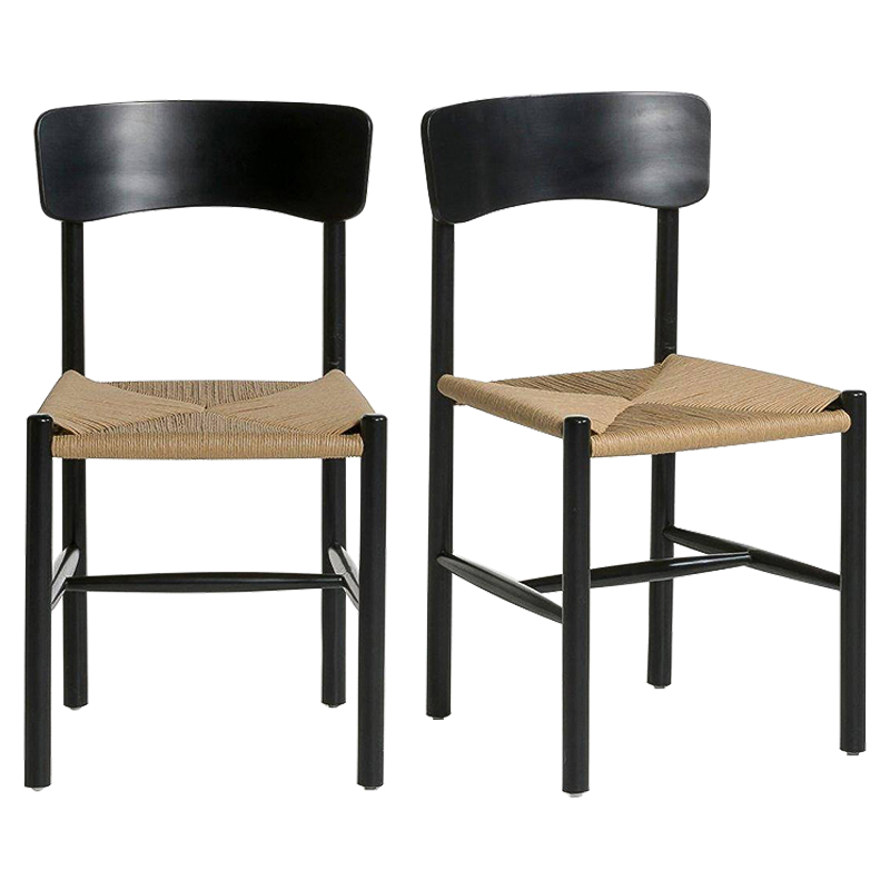 Комплект из 2-х стульев Wicker Black Chairs Бежевый Черный Комплект из 2-х стульев Wicker Black Chairs Бежевый Черный в Рязани | Loft Concept