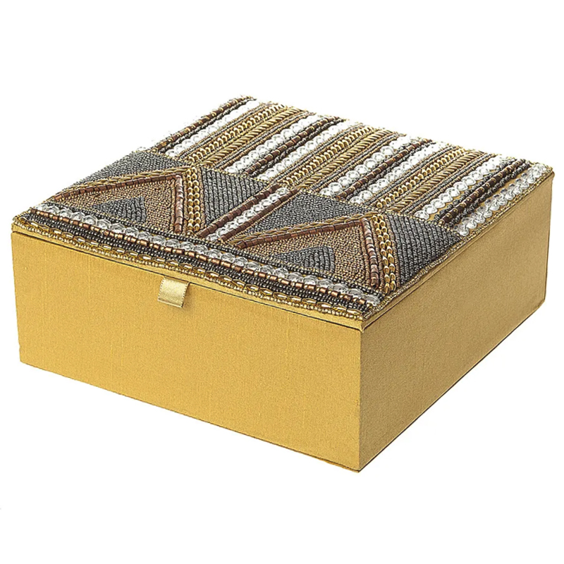 Шкатулка с вышивкой из бисера Lixin Beads Embroidery Box Золотой Серебряный Коричневый Шкатулка с вышивкой из бисера Lixin Beads Embroidery Box Золотой Серебряный Коричневый в Рязани | Loft Concept
