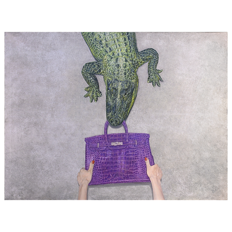 Картина Gator Birkin Hands Серый Фиолетовый Зеленый Красный Картина Gator Birkin Hands Серый Фиолетовый Зеленый Красный в Рязани | Loft Concept