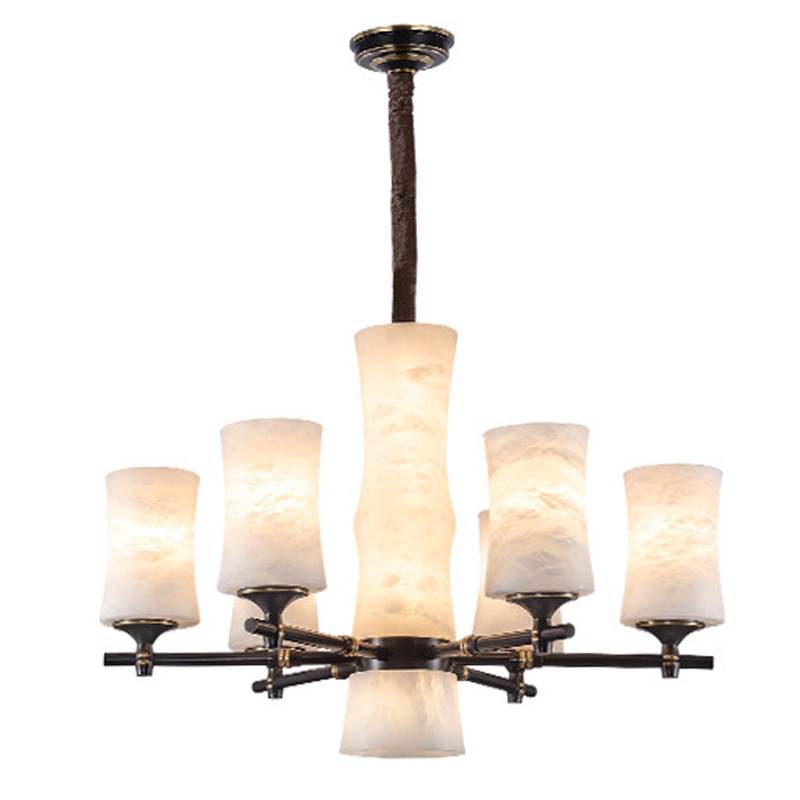 Дизайнерская люстра 6 плафонов из натурального мрамора Marble Shades Chandelier Золотой Коричневый Дизайнерская люстра 6 плафонов из натурального мрамора Marble Shades Chandelier Золотой Коричневый в Рязани | Loft Concept