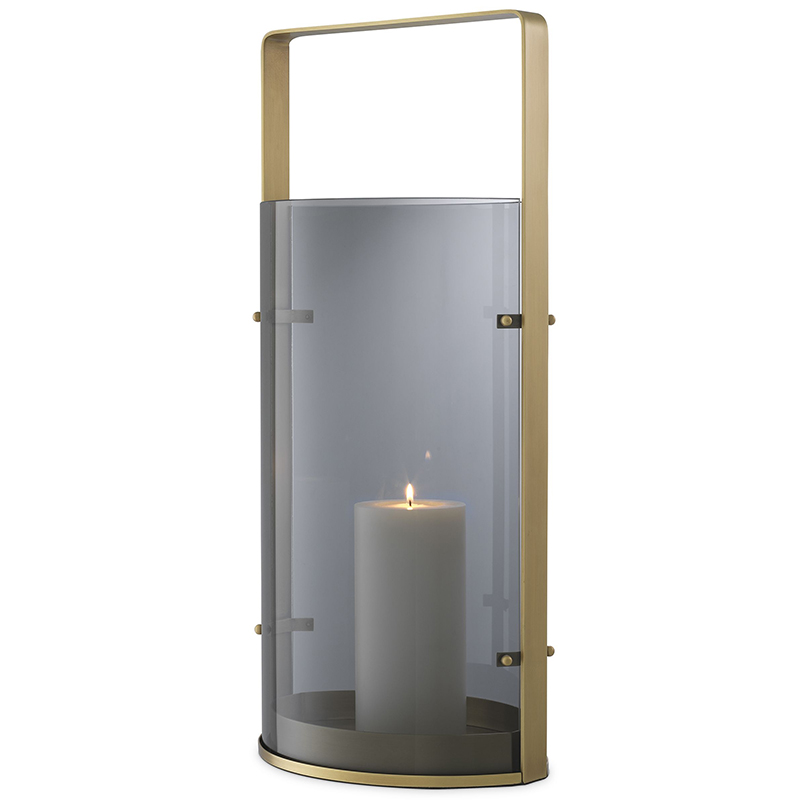 Подсвечник Eichholtz Hurricane Reid L Brass Стекло Смок Латунь в Рязани | Loft Concept 