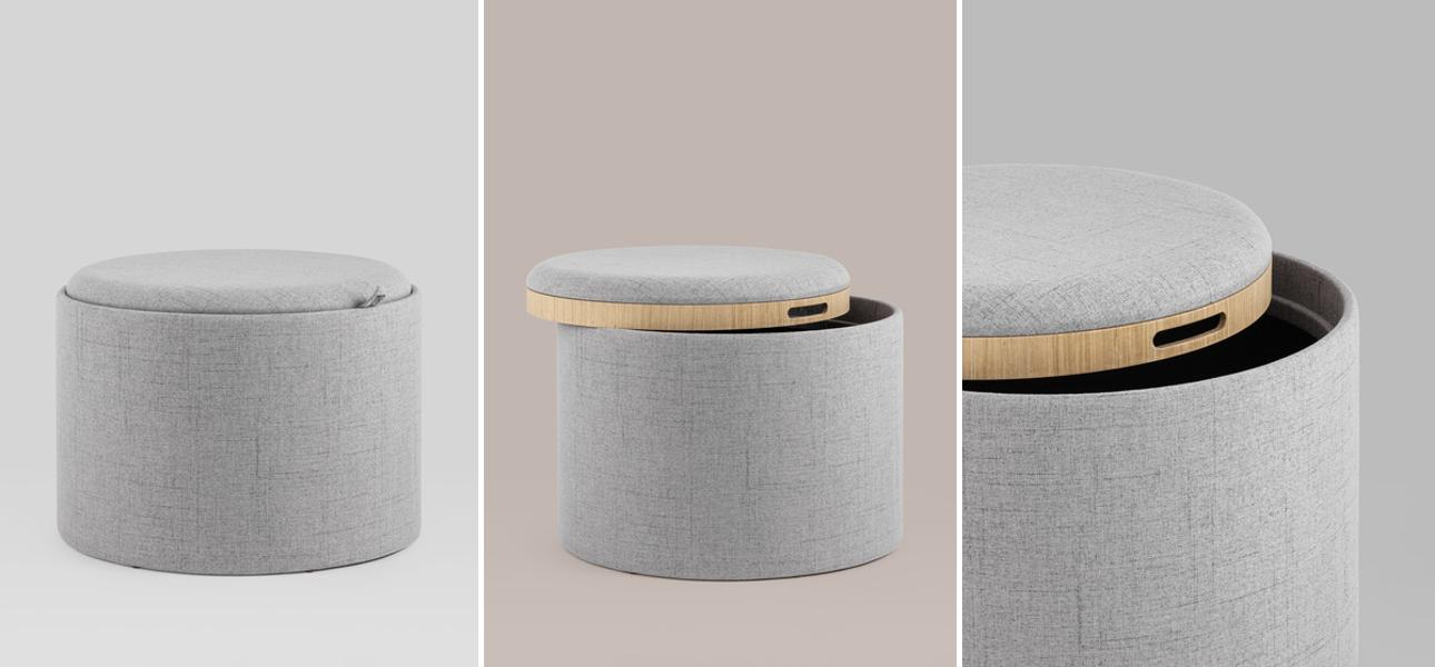 Пуф-столик с ящиком рогожка серый Bianca - фото №1