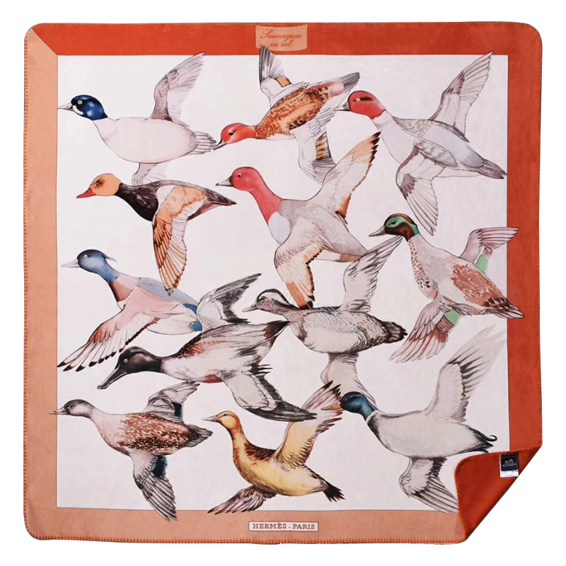 Плед Hermes Wild Ducks Plaid Мульти Оранжевый Бежевый в Рязани | Loft Concept 