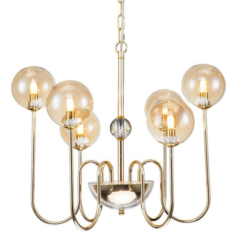 Люстра Sheiry Glass Ball Chandelier 6 Глянцевое золото Янтарный Люстра Sheiry Glass Ball Chandelier 6 Глянцевое золото Янтарный в Рязани | Loft Concept