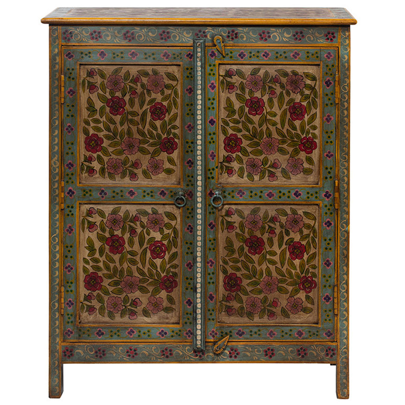 Деревянный комод с 2-мя дверцами ручная роспись Ophelia Flowers Chest of Drawers Бирюзовый Коричневый винтаж Бежевый Деревянный комод с 2-мя дверцами ручная роспись Ophelia Flowers Chest of Drawers Бирюзовый Коричневый винтаж Бежевый в Рязани | Loft Concept