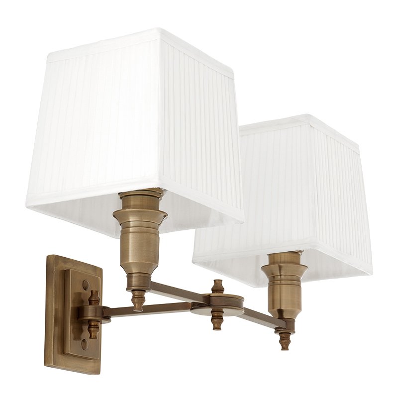 Бра Wall Lamp Lexington Double Brass+White Латунь Античная полированная Белый Бра Wall Lamp Lexington Double Brass+White Латунь Античная полированная Белый в Рязани | Loft Concept