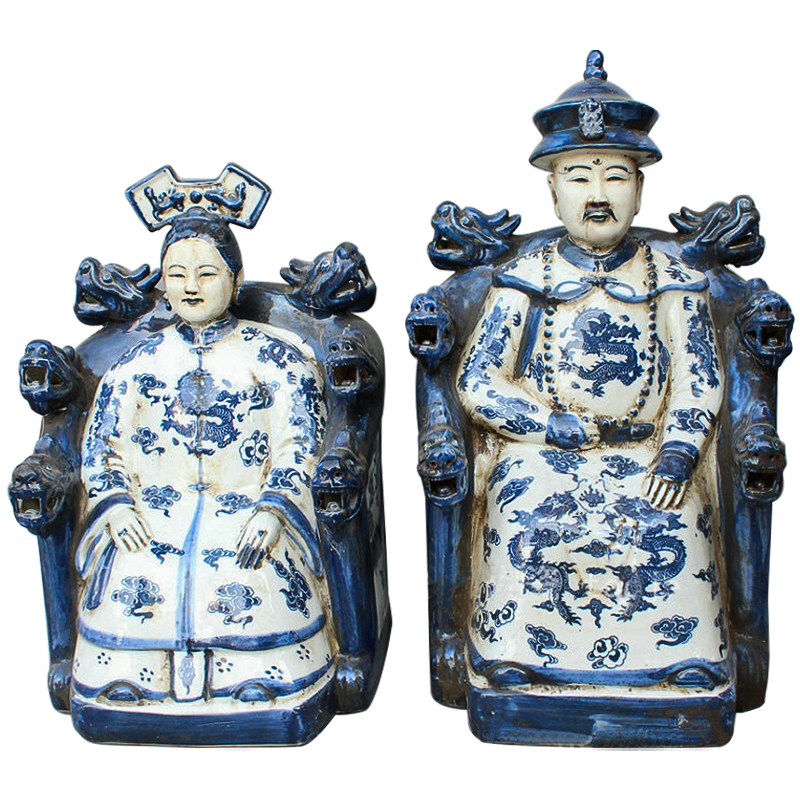 Комплект из двух статуэток Emperor and Empress Белый Синий Комплект из двух статуэток Emperor and Empress Белый Синий в Рязани | Loft Concept