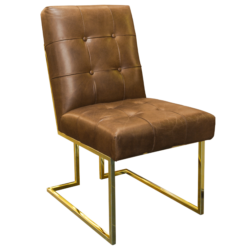 Кресло Alais Leather Armchair Коричневый Глянцевое золото Кресло Alais Leather Armchair Коричневый Глянцевое золото в Рязани | Loft Concept