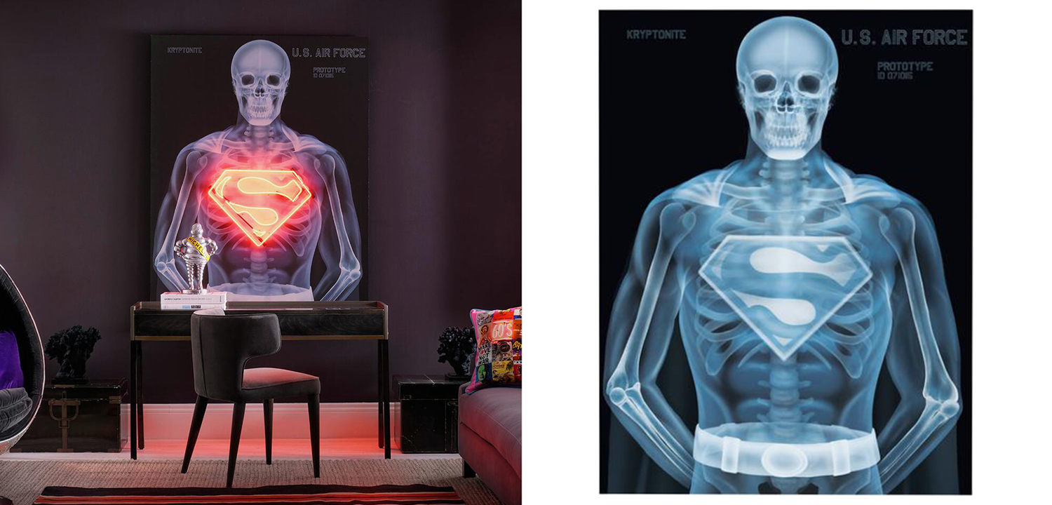 Дизайнерский Неоновый Постер Супермен Superman Skeleton - фото