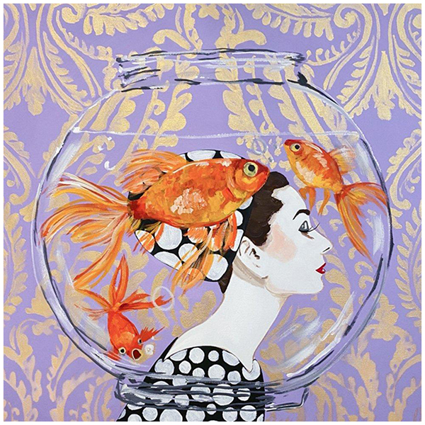 Картина Audrey Fishbowl on Lavender Damask Background Мульти Картина Audrey Fishbowl on Lavender Damask Background Мульти в Рязани | Loft Concept