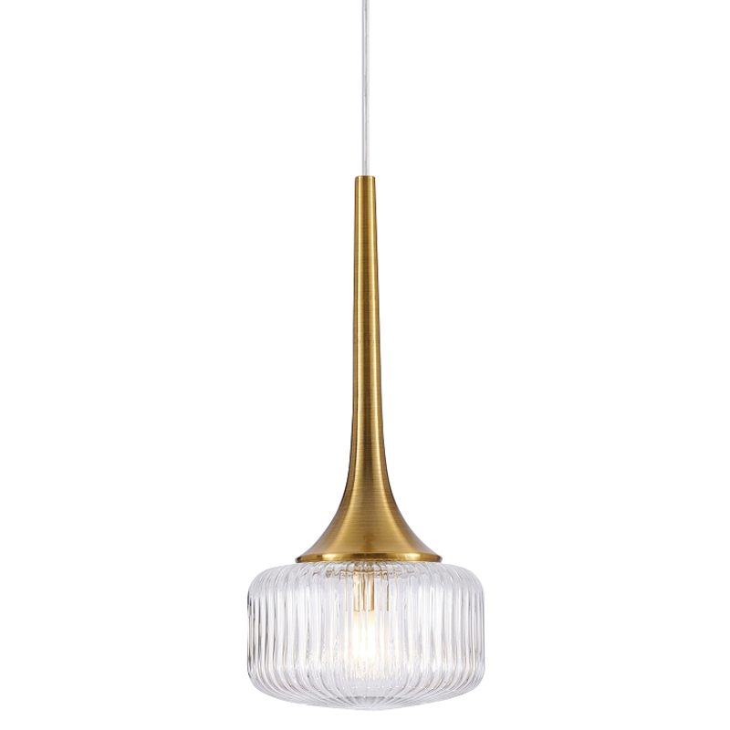 Подвесной светильник Blown Glass с прозрачным рельефным плафоном Латунь Прозрачный Подвесной светильник Blown Glass с прозрачным рельефным плафоном Латунь Прозрачный в Рязани | Loft Concept