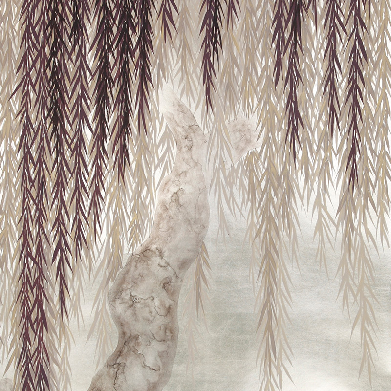 Обои ручная роспись Willow Boysenberry on White Metal gilded paper Обои ручная роспись Willow Boysenberry on White Metal gilded paper в Рязани | Loft Concept