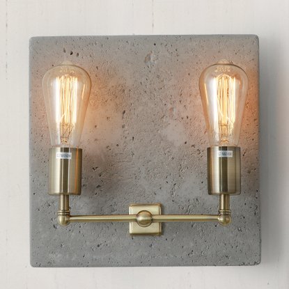 Бра Concrete SocKet Double Bra Латунь Античная полированная Серый бетон в Рязани | Loft Concept 