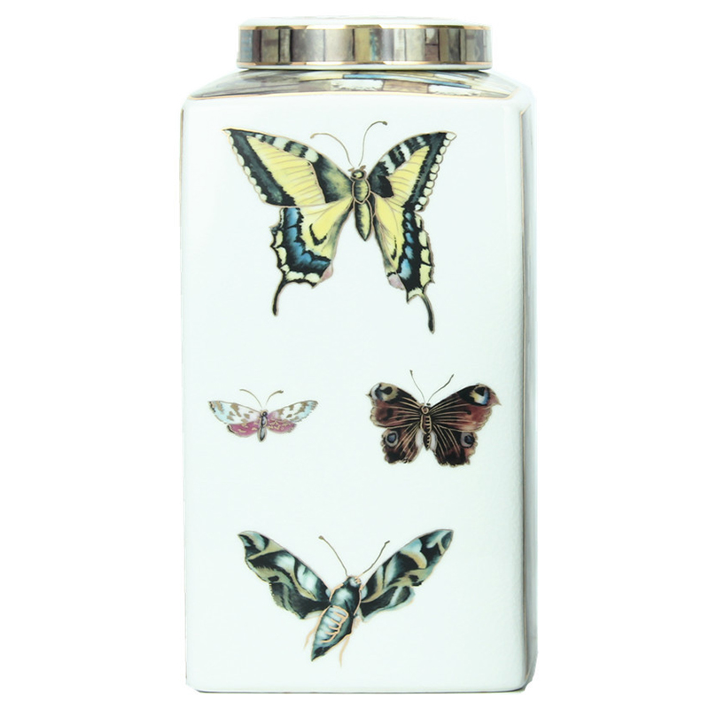 Ваза с крышкой Ceramic Flowers and Butterflies Vase Белый Мульти Ваза с крышкой Ceramic Flowers and Butterflies Vase Белый Мульти в Рязани | Loft Concept