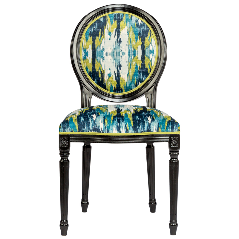 Мягкий стул с сине-зеленым узором Ikat Pattern Черный Мульти Мягкий стул с сине-зеленым узором Ikat Pattern Черный Мульти в Рязани | Loft Concept