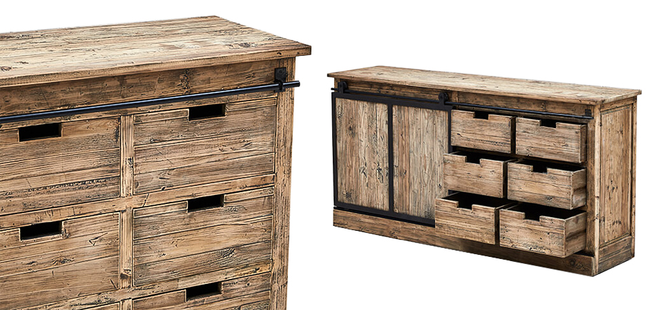 Комод с 6-ю ящиками и раздвижной дверцей лофт Ernesto Wood Commode Комод с 6-ю ящиками и раздвижной дверцей лофт Ernesto Wood Commode - Loft-Concept в Рязани