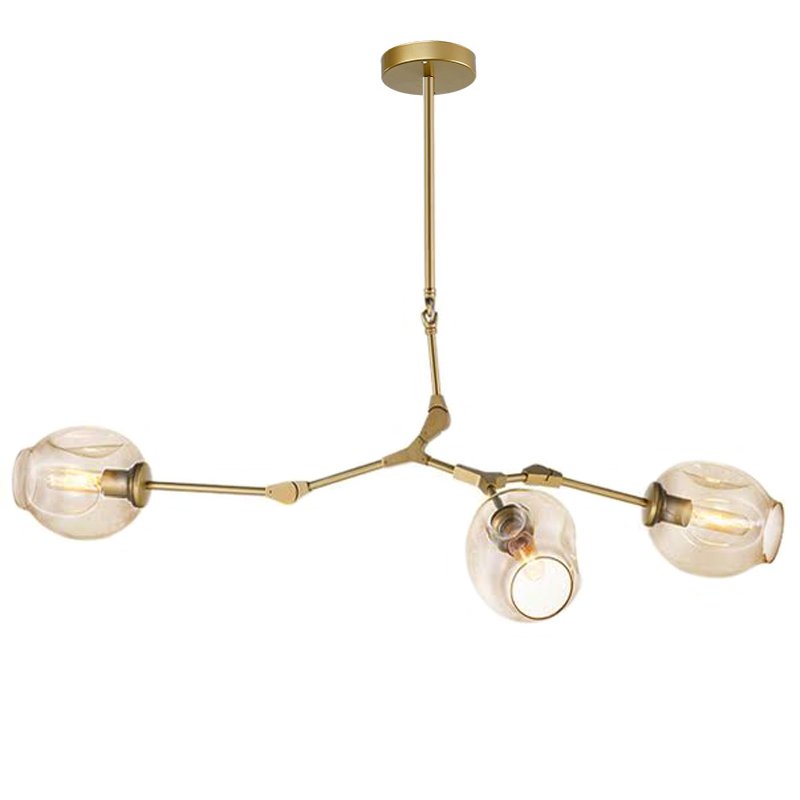 Люстра Сrumpled Glass Bubble Chandelier Gold 3 плафона Прозрачный (Transparent) Янтарь (Amber) в Рязани | Loft Concept 