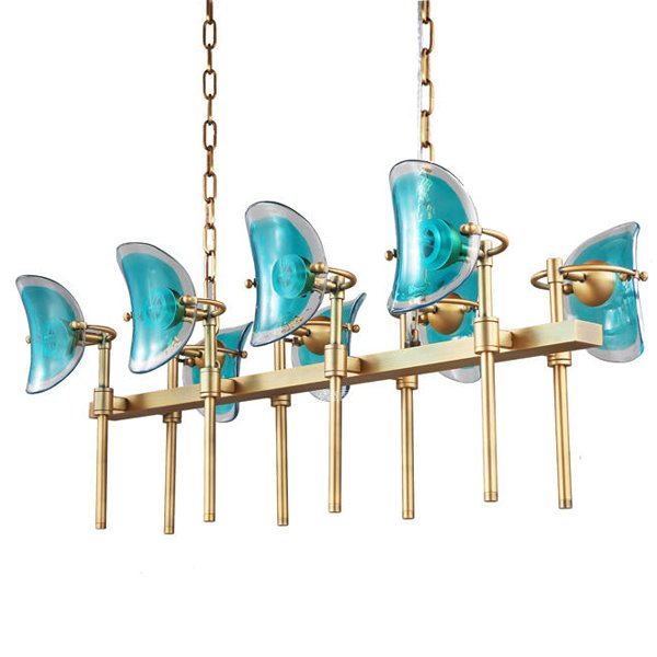 Люстра Lily Turquoise Glass rectangle Золотой Бирюзовый Люстра Lily Turquoise Glass rectangle Золотой Бирюзовый в Рязани | Loft Concept