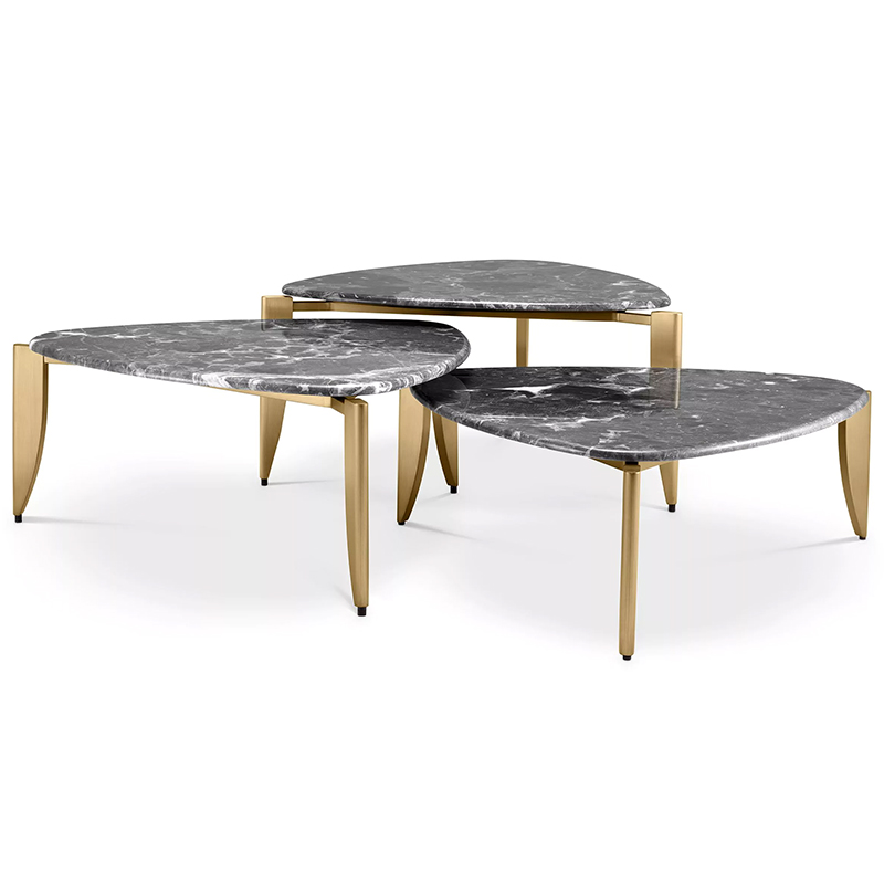Комплект из трех кофейных столов Eichholtz Coffee Table Regioni set of 3 Латунь Серый Комплект из трех кофейных столов Eichholtz Coffee Table Regioni set of 3 Латунь Серый в Рязани | Loft Concept