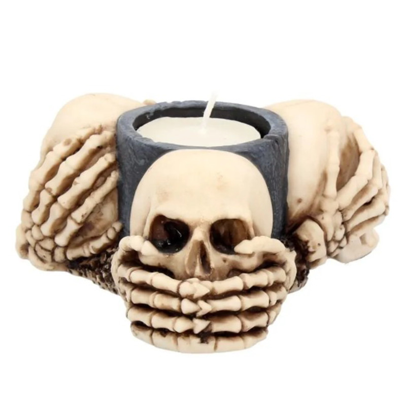 Подсвечник Three Wise Skulls Черный Бежево-серый Подсвечник Three Wise Skulls Черный Бежево-серый в Рязани | Loft Concept