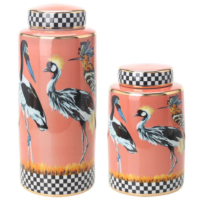 Ваза с крышкой Storks Vase Розовый Лососёвый Черно-белый Мульти Ваза с крышкой Storks Vase Розовый Лососёвый Черно-белый Мульти в Рязани | Loft Concept