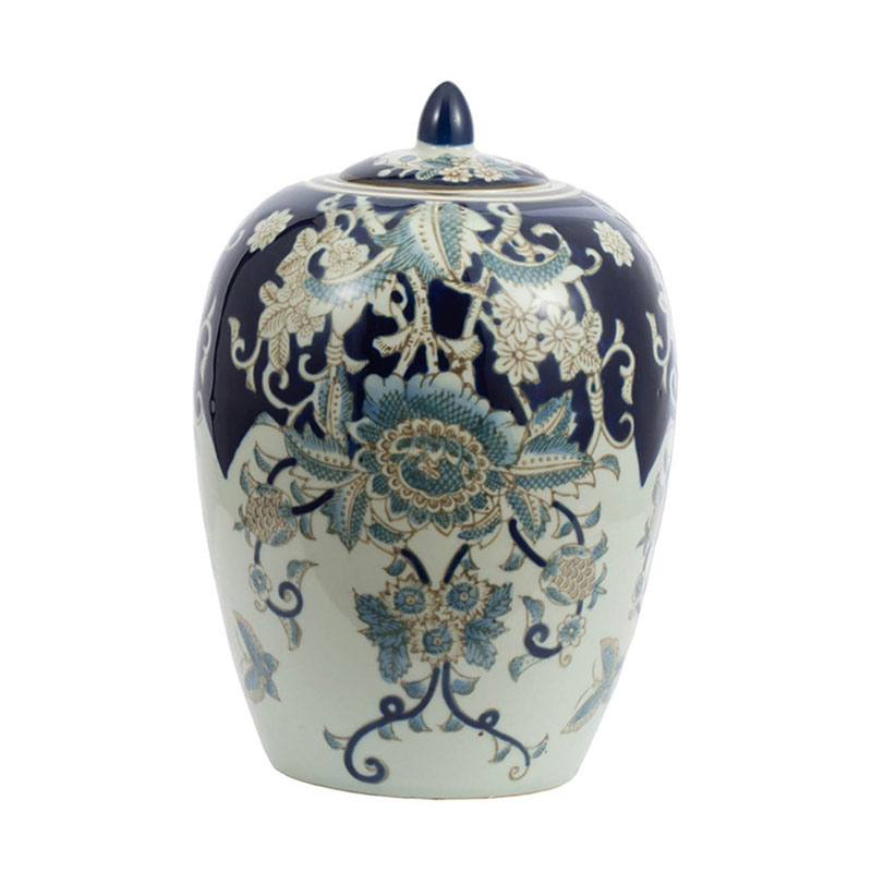 Ваза с крышкой Blue & White Ornament Vase barrel Белый Синий Ваза с крышкой Blue & White Ornament Vase barrel Белый Синий в Рязани | Loft Concept