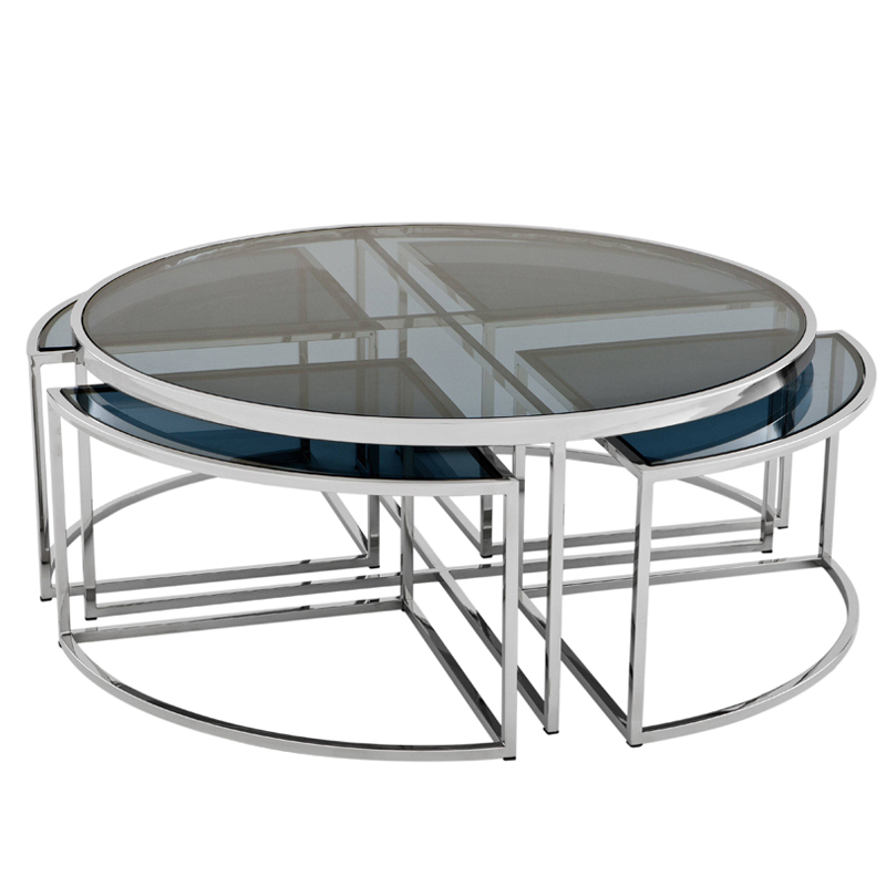Кофейный стол Eichholtz Coffee Table Padova Stainless steel Нержавеющая сталь Стекло Смок в Рязани | Loft Concept 
