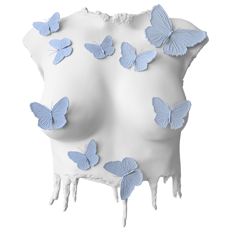 Аксессуар на стену Sculpture Female Torso Butterflies Белый Голубой Аксессуар на стену Sculpture Female Torso Butterflies Белый Голубой в Рязани | Loft Concept