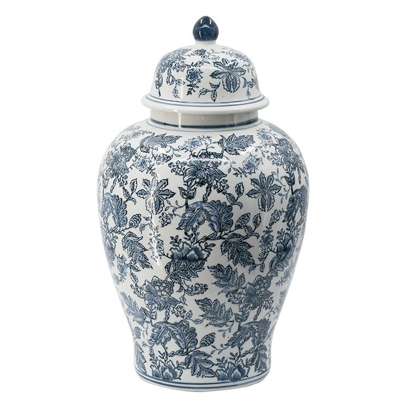 Ваза с крышкой и бело-синим цветочным узором Blue & White Ornament Белый Синий Ваза с крышкой и бело-синим цветочным узором Blue & White Ornament Белый Синий в Рязани | Loft Concept