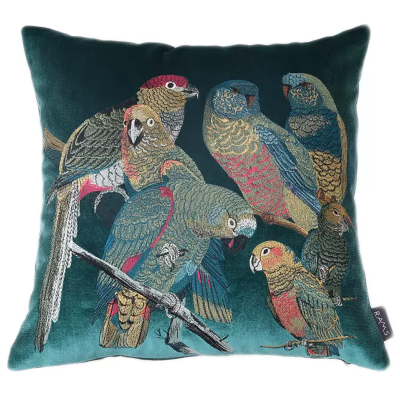 Декоративная подушка с вышивкой Embroidery Parrots Pillow Green Зеленый Мульти Декоративная подушка с вышивкой Embroidery Parrots Pillow Green Зеленый Мульти в Рязани | Loft Concept