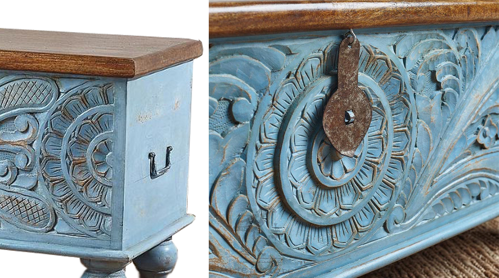 Сундук из массива манго большой Blue Mango II - фото №1