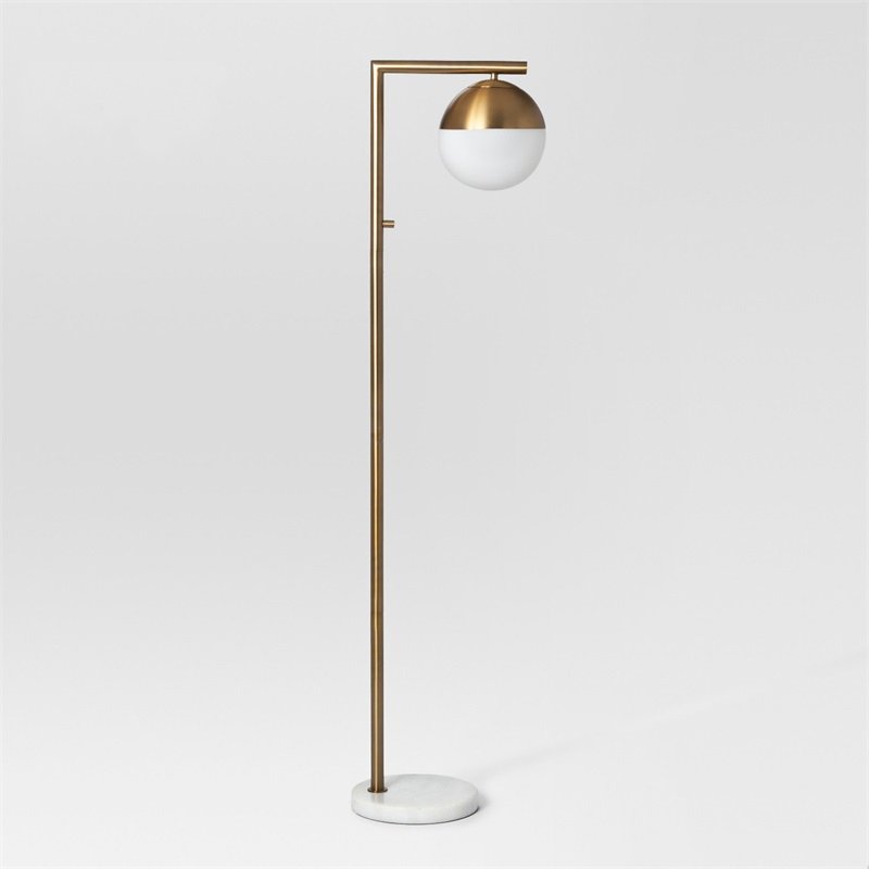 Торшер Geneva Single Glass Globe Floor Lamp Белый Латунь Торшер Geneva Single Glass Globe Floor Lamp Белый Латунь в Рязани | Loft Concept