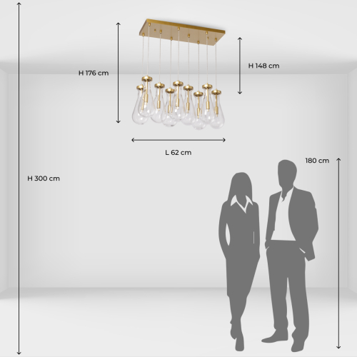 Люстра с 9-ю прозрачными стеклянными плафонами в форме капли Lucid Rain  в Рязани