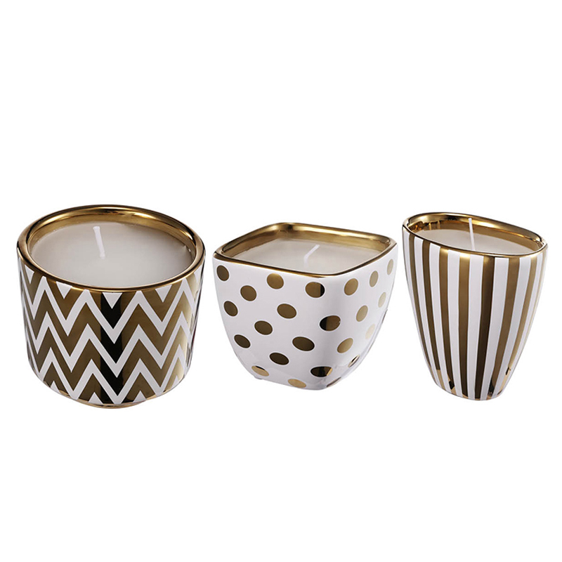 Набор из 3-х подсвечников Gold & White Ornament Белый Золотой в Рязани | Loft Concept 