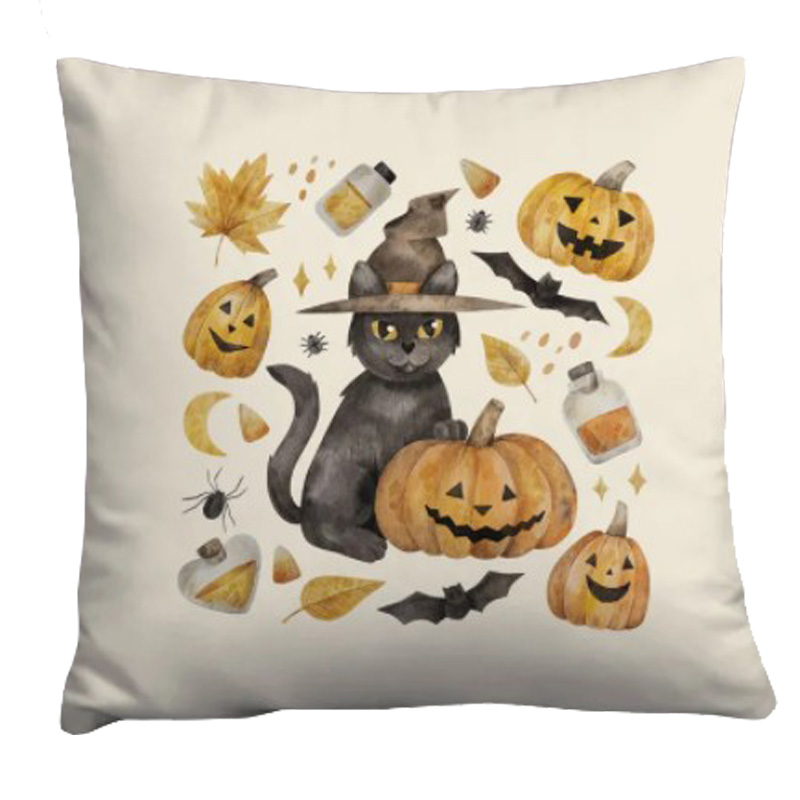 Подушка Halloween Pumpkin Cat Белый Оранжевый Серый Подушка Halloween Pumpkin Cat Белый Оранжевый Серый в Рязани | Loft Concept