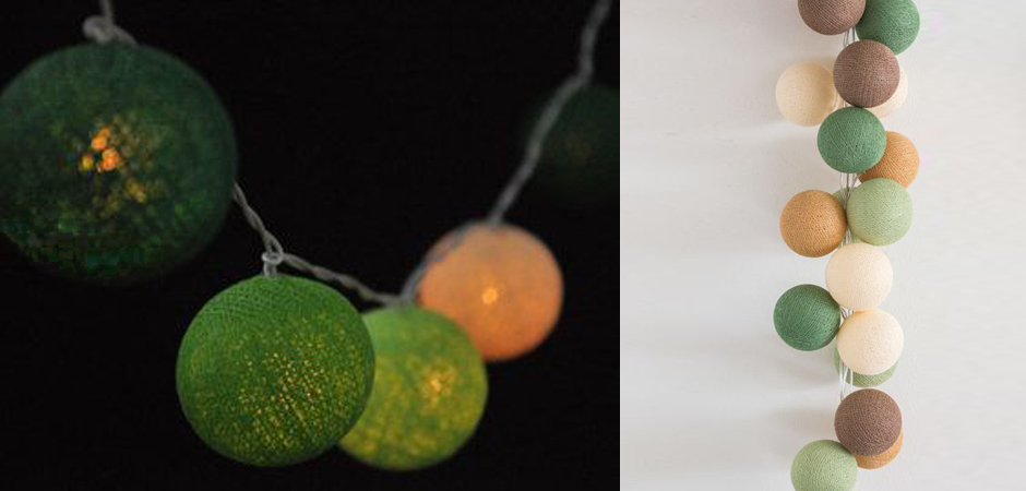 Гирлянда хлопковые фонарики Сotton Ball Forest Green - Loft-Concept в Рязани