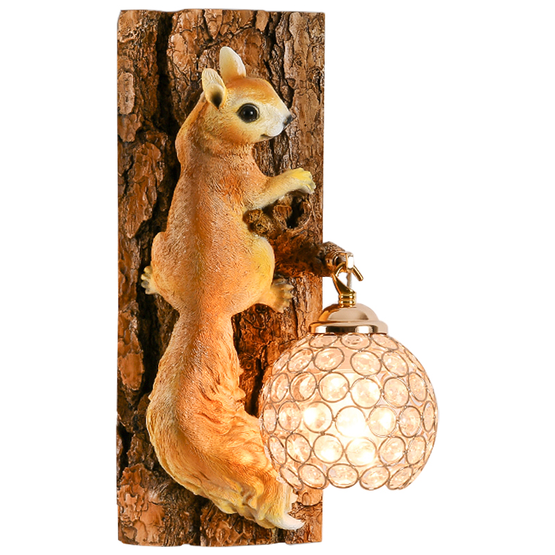 Бра для детской Белка на дереве Squirrel Wall Lamp Коричневый Оранжевый Латунь в Рязани | Loft Concept 